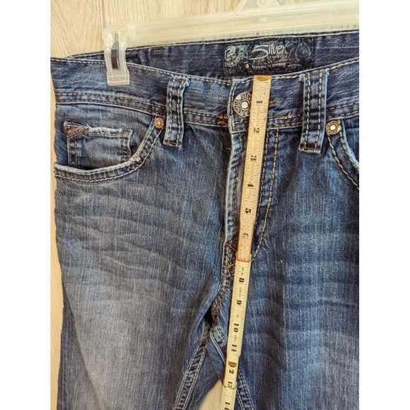 MENS SILVER ZAC FLAP Pockets Mens 33 x 30 Blue Jeans Denim Thick Stitch **34x30 - Picture 10 of 11